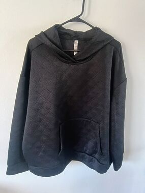 RBX 2X Black Quilted Hoodie Cowl Neck Oversized Pullover Kangaroo Pocket Athleis